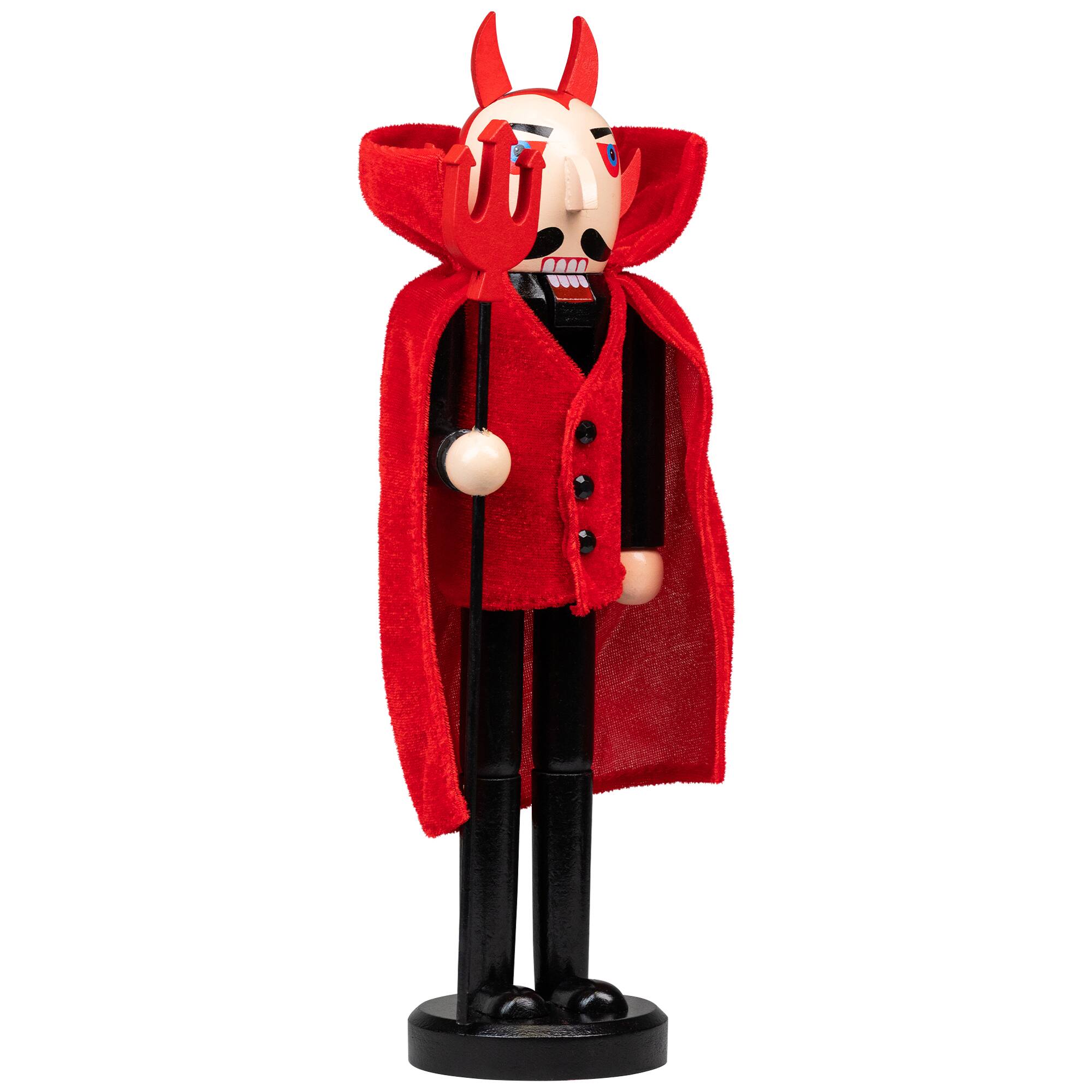 Red Wooden Devil Holding Pitch Fork Halloween Nutcracker